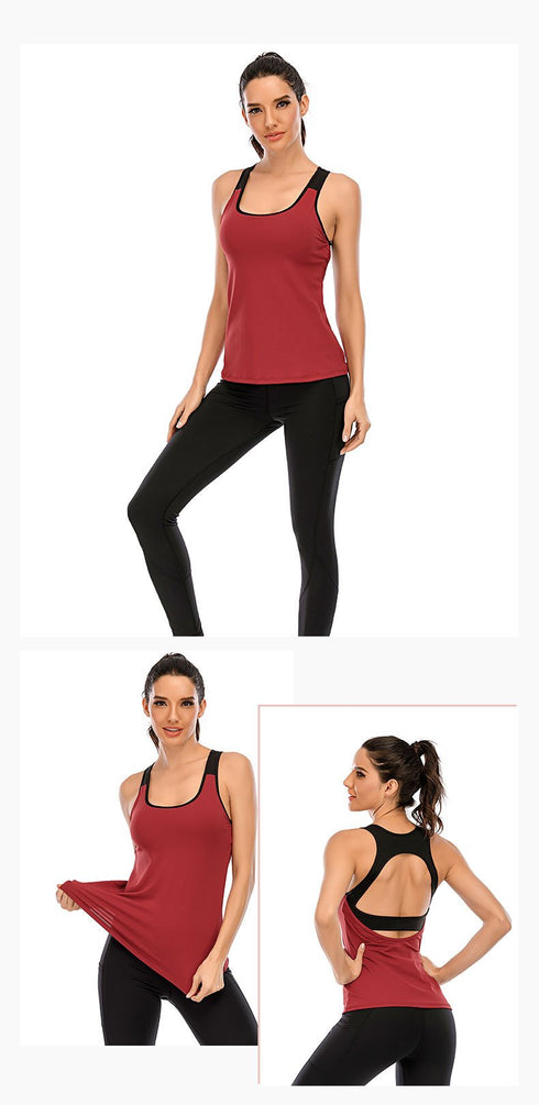 Two-in-one long  Yoga Vest Hollow Back Vest Soft Slim Yoga Suit
